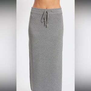 62 New York & company Maxi Skirt Gray Stretch Drawstring 18" Slit  S